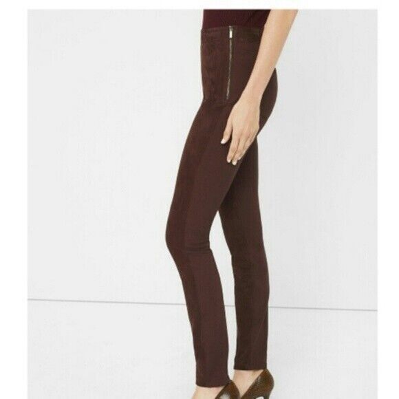 WHBM Genuine Suede & Ponte Knit The Legging  Women's 4  Side Zip Mid-Rise Brown - Picture 12 of 14